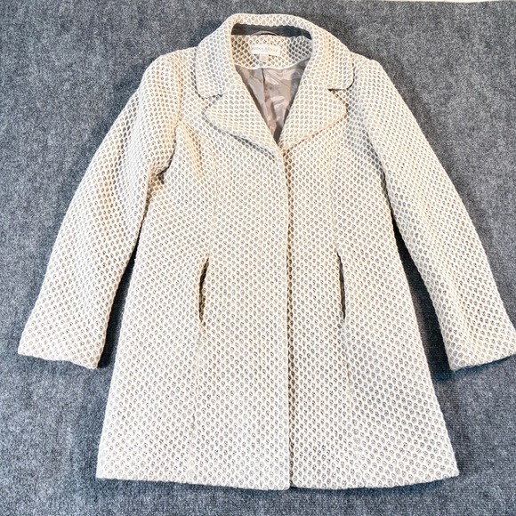 Edina Ronay Vintage Basketweave Wool Blend Coat – White & Gray Women's Size 10 - Picture 1 of 5